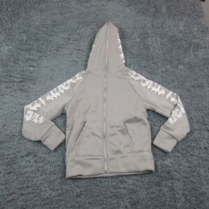 Jurlly She Hoodie Womens Medium Gray Zip Graphic Sleeves Fleece Hooded NWOT